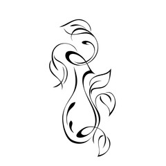 object 24. stylized vase with leaves and curls in black lines on a white background