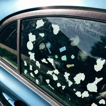 Stickers on a car window