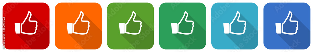 Poster Like icon set, flat design vector illustration in 6 colors options for webdesign and mobile applications