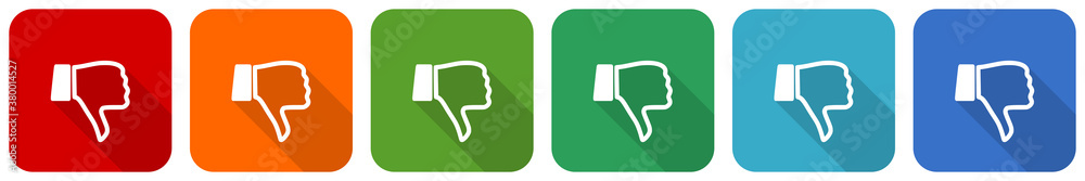 Poster dislike icon set, flat design vector illustration in 6 colors options for webdesign and mobile appli