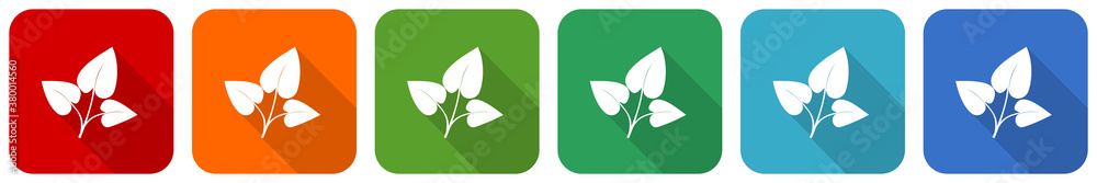 Leinwandbilder leaf icon set, flat design vector illustration in 6 colors options for webdesign and mobile applicat
