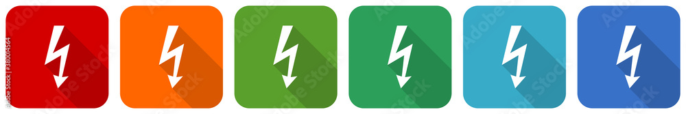 Poster Bolt icon set, flat design vector illustration in 6 colors options for webdesign and mobile applications