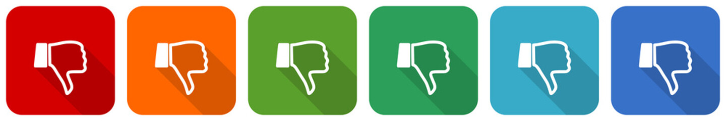 Fototapeta premium Dislike icon set, flat design vector illustration in 6 colors options for webdesign and mobile applications