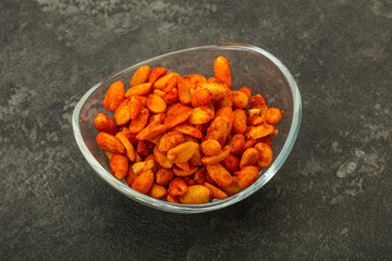 Chili peanut snack in the bowl
