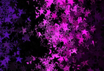 Plakat Dark Purple, Pink vector background with beautiful snowflakes, stars.