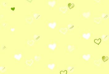 Light Green, Yellow vector template with doodle hearts.