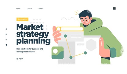 Landing page template of Digital Solutions Business Analytics and Planning. Modern Flat style. Vector illustration.