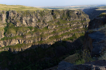 Canyon view from Saghmosavank monastery in Aragatsotn province of Armenia, country of the Caucasus located in Eurasia and Western Asia