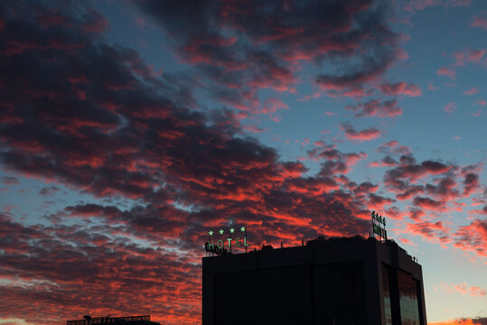 Sunset on the roof of a hotel