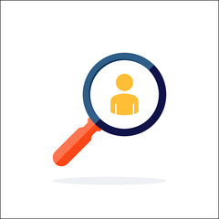 Find people icon. Search employee Icon. Search for employees and job, business, human resource. Looking for talent. Search man vector icon. Job search. Magnifying glass with men inside.