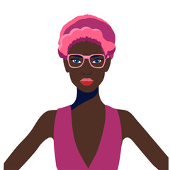 Portrait of a beautiful African woman wearing glasses. Female portrait.