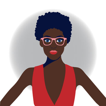Portrait of a beautiful African woman wearing glasses. Female portrait.