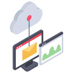 
Icon of cloud networking in isometric design 
