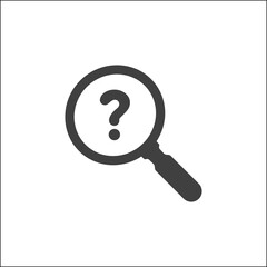 Search icon. Magnifying glass icon with question mark. Business Analysis symbol. Faq