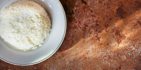 rice in a plate garnish on the table serving size top view place copy space for text keto or paleo diet