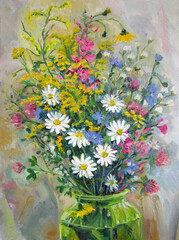 Bouquet of the end of summer, oil painting