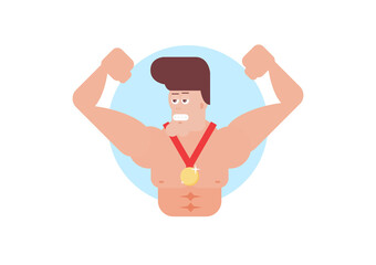 Funny Cartoon bodybuilder. Flat vector