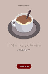 Cup of coffee. Top view. Vector.