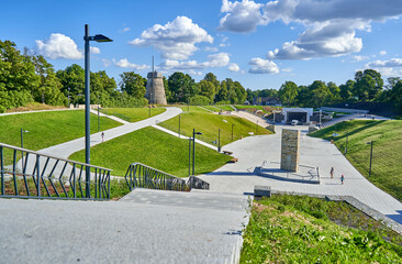 Fototapeta premium View of the modern park from the top of the hill