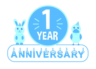 1st birthday. One year anniversary celebration banner with blue theme for kids.