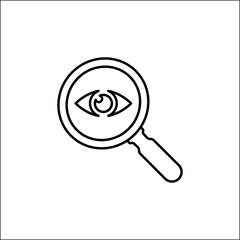 Analysis icon. Icon eye with a magnifying glass. Observation sign