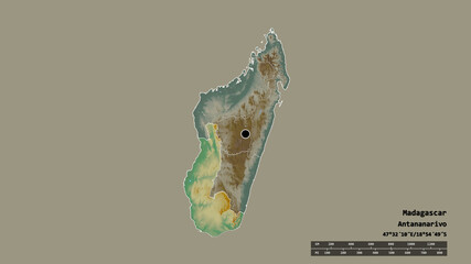 Location of Toliary, autonomous province of Madagascar,. Relief