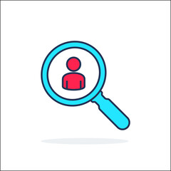 Find people icon. Search employee Icon. Search for employees and job, business, human resource. Looking for talent. Search man vector icon. Job search. Magnifying glass with men inside.