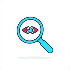 Analysis icon. Icon eye with a magnifying glass. Observation sign