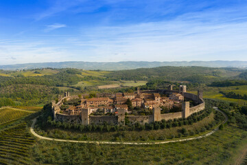 aerial view of the medieval town of monteriggioni tuscany italy