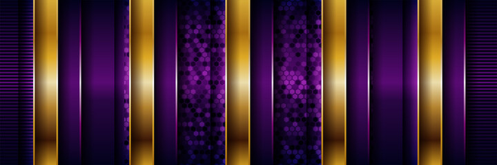Luxury geometric purple overlap layers background with golden combination