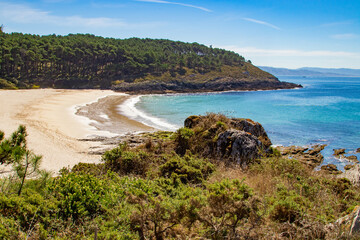 Fototapeta na wymiar landscape and panoramic of the beach of cabo home in pontevedra, galicia, spain