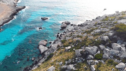 Cala Figuera Beach, Cap Formentor Mallorca, Balearic islands, Spain, high angle shot. High quality photo