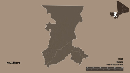 Koulikoro, region of Mali, zoomed. Administrative