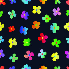 Naklejka na ściany i meble Seamless pattern with colorful abstract flowers on a black background. Vector illustration. Elegant template for fashion prints, web, wrapping, etc. 