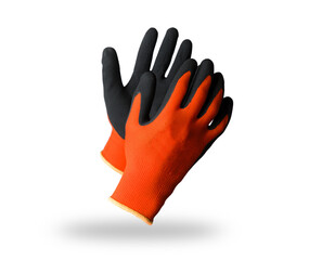 Pair of red black protective work gloves isolated on white