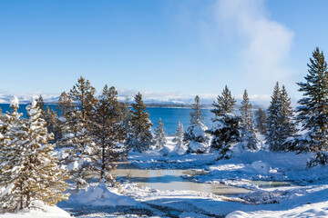 Yellowstone hot springs in winter