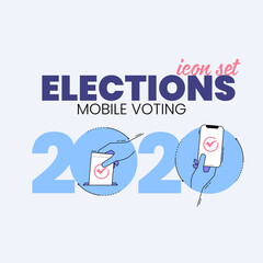 Mobile, Vote, 2020, US, mobile voting, mobile vote, vote 2020 voting 2020 blue, pink, yellow, icons, mobile-first, elections, presidential elections, elections 2020, presidential elections 2020