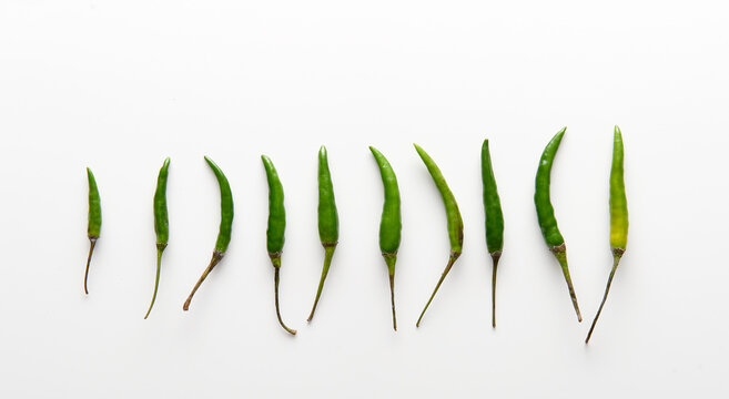 Arrangement of Green Chilli Peppers