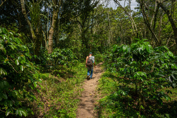 Fototapeta na wymiar Amaga, Antioquia / Colombia. March 31, 2019. People walking through the countryside in mountainous landscape.