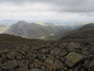 Landscape view from the top of scafell pike in the lake district, cumbria, england