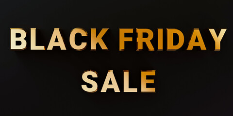 Black Friday Sale. Banner, poster, logo golden on dark background. 3d rendering