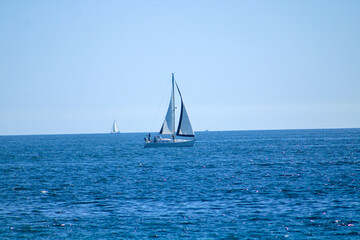 yacht in the sea at Newport Municipal Beach in Newport Beach California