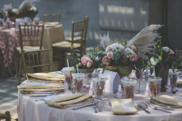 Elegant dinner table served on a roof