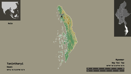 Tanintharyi, division of Myanmar,. Previews. Relief © Yarr65