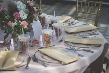 Elegant dinner table served on a roof