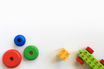 toy blocks isolated, multicolored baby toys on white background