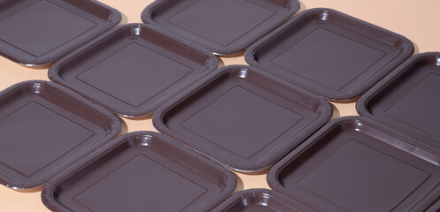 Plastic plate isometric background. Minimal. art. Plastic free concept