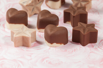Present To Share; Tasty Chocolates With Star And Heart Shapes.