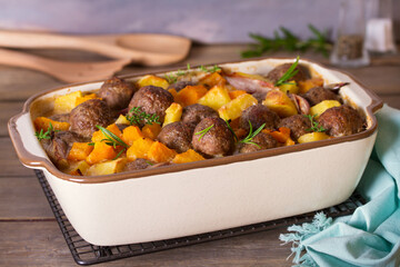 Meatballs with butternut squash and potatoes