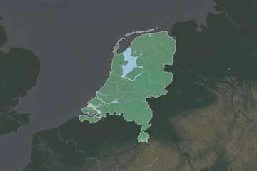 Netherlands borders. Neighbourhood desaturated. Relief